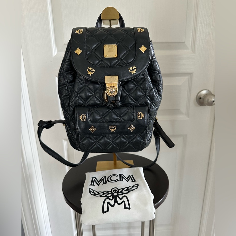 Authentic MCM Quilted Leather Small Backpack - Black with Dust Bag